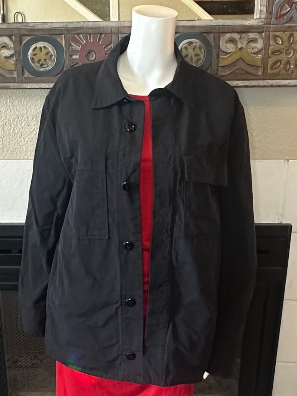 BANANA REPUBLIC Black Collared Button up y2K shirt Utility Jacket Men’s Large